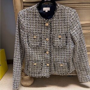 LOFT Women's Tweed Blazer - Black, Cream, and Gold